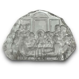 Vintage Last Supper Reverse Carved Laser Engraved Glass Crystal Paperweight Scul